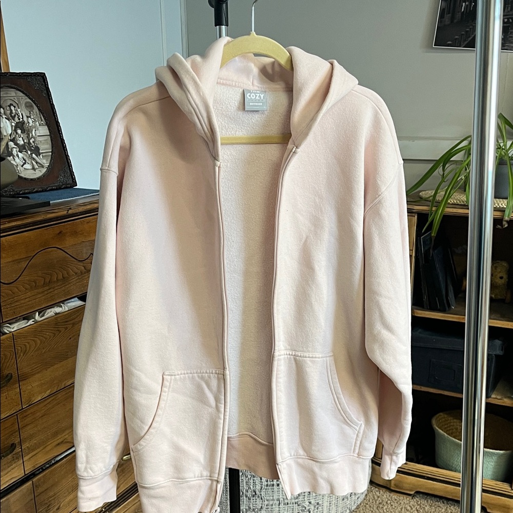 TNA Cozy Fleece Boyfriend Hoodie in Pale Pink